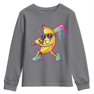 Banana Baseball Drip Youth Sweatshirt Funny Baseball Drip Ice Cream Kids Youth Boys TS10 Charcoal Print Your Wear