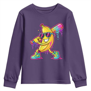 Banana Baseball Drip Youth Sweatshirt Funny Baseball Drip Ice Cream Kids Youth Boys TS10 Purple Print Your Wear