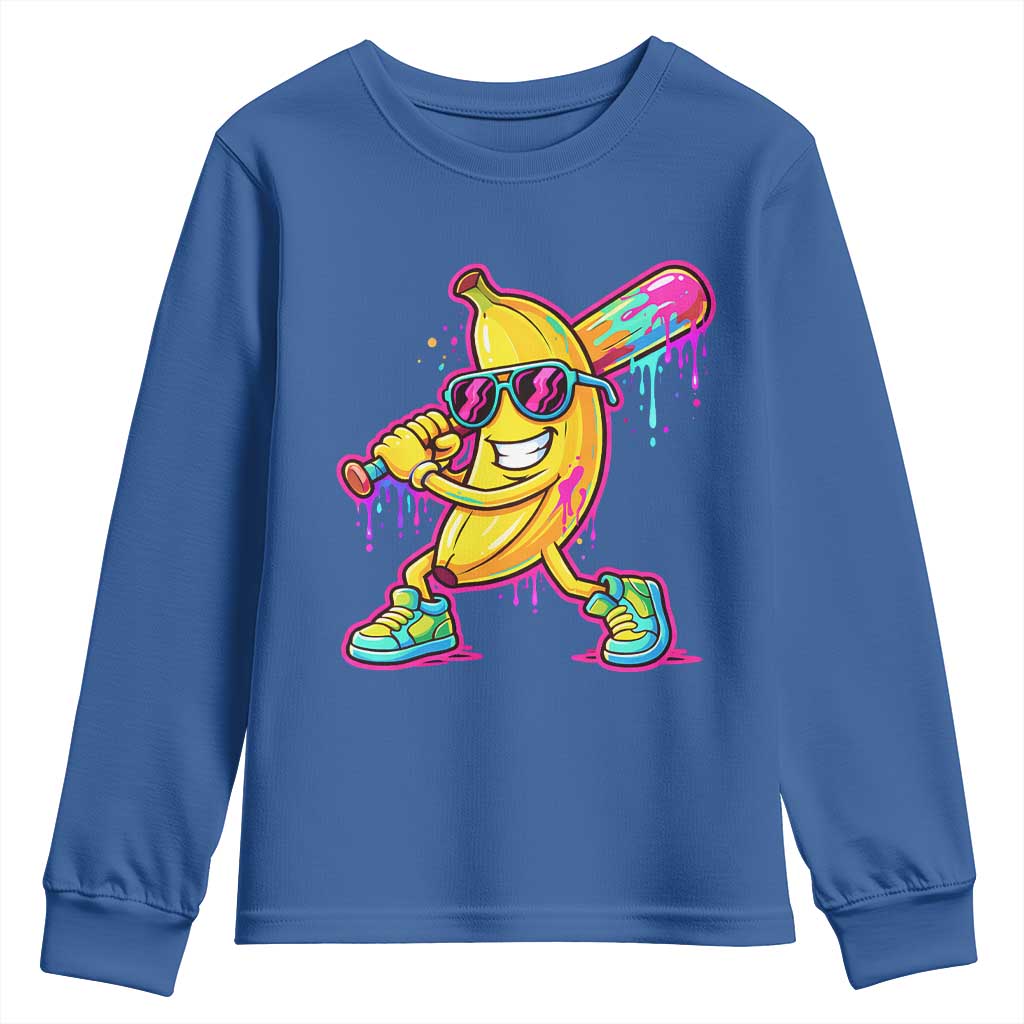Banana Baseball Drip Youth Sweatshirt Funny Baseball Drip Ice Cream Kids Youth Boys TS10 Royal Blue Print Your Wear