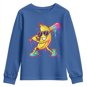 Banana Baseball Drip Youth Sweatshirt Funny Baseball Drip Ice Cream Kids Youth Boys TS10 Royal Blue Print Your Wear
