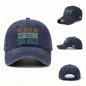 My Jokes Are Officially Dad Jokes Washed Cotton Baseball Cap Funny New Dad First Fathers Day TS10 Washed Cap Universal Fit Navy Print Your Wear