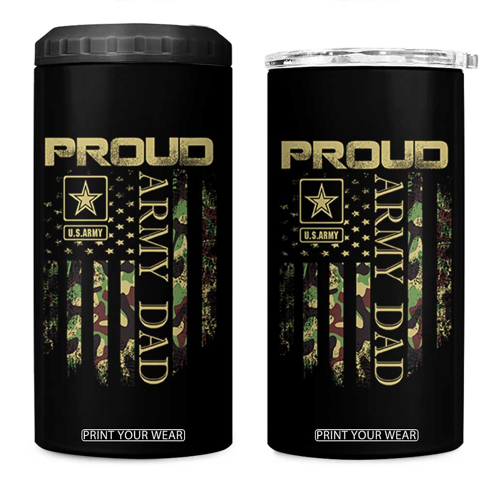 Proud Army Dad 4 in 1 Can Cooler Tumbler Military Father US Army Camo Flag TS10 One Size: 16 oz Black Print Your Wear