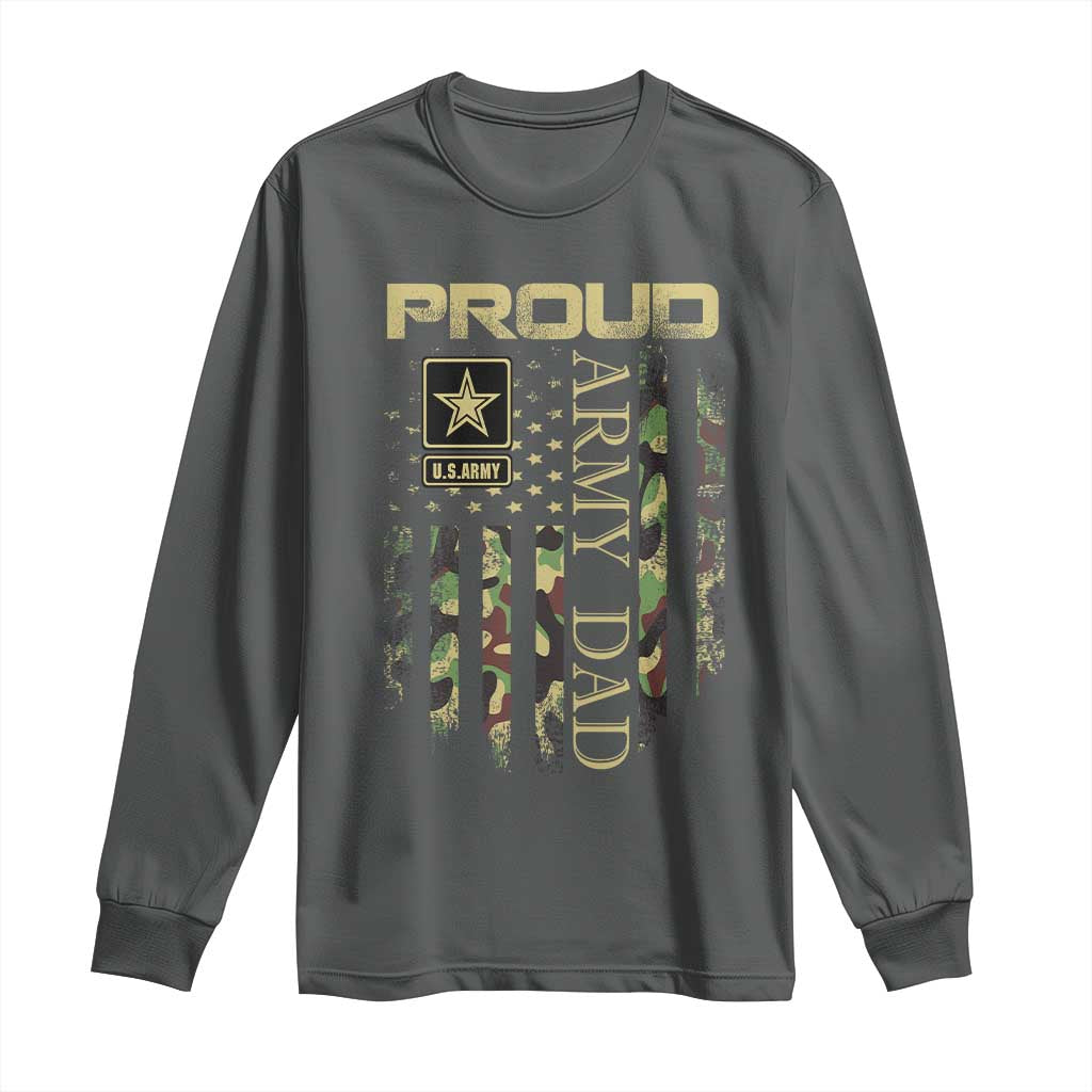 Proud Army Dad Long Sleeve Shirt Military Father US Army Camo Flag TS10 Dark Heather Print Your Wear