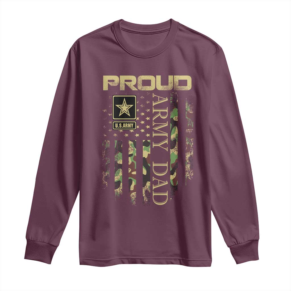 Proud Army Dad Long Sleeve Shirt Military Father US Army Camo Flag TS10 Maroon Print Your Wear