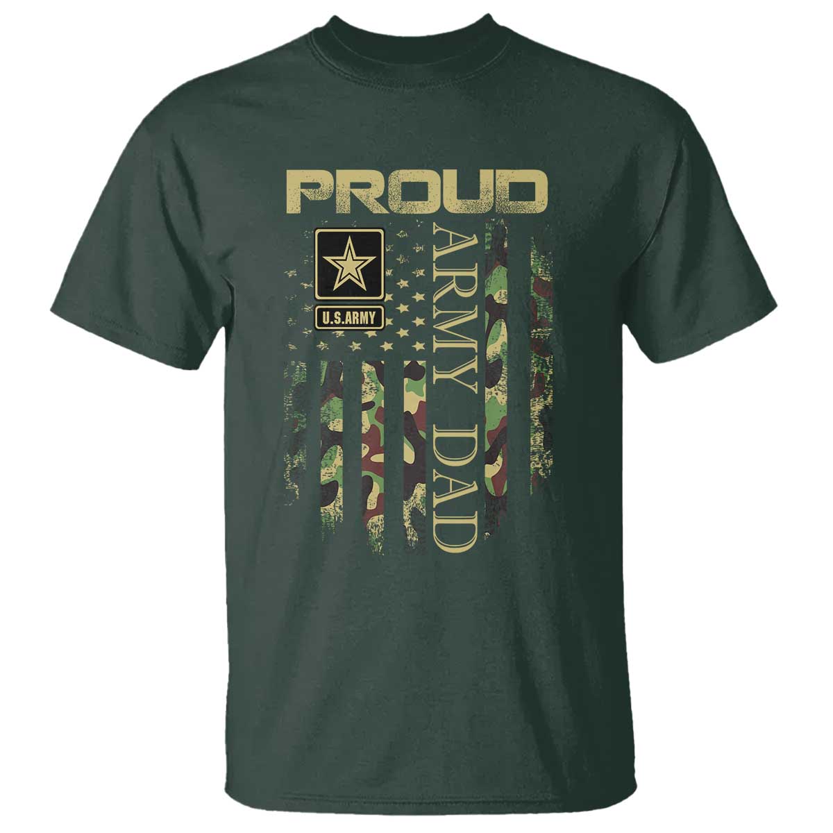 Proud Army Dad T Shirt Military Father US Army Camo Flag TS10 Dark Forest Green Print Your Wear
