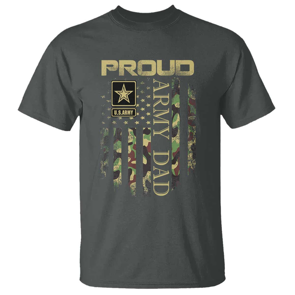 Proud Army Dad T Shirt Military Father US Army Camo Flag TS10 Dark Heather Print Your Wear