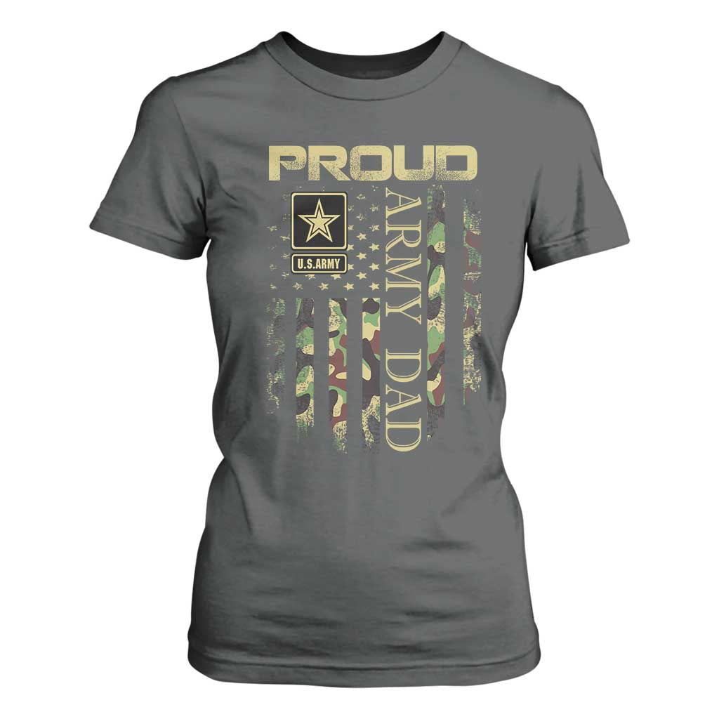 Proud Army Dad T Shirt For Women Military Father US Army Camo Flag TS10 Dark Heather Print Your Wear