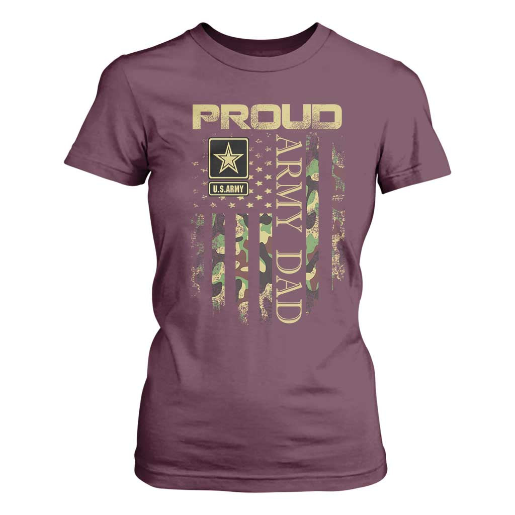 Proud Army Dad T Shirt For Women Military Father US Army Camo Flag TS10 Maroon Print Your Wear