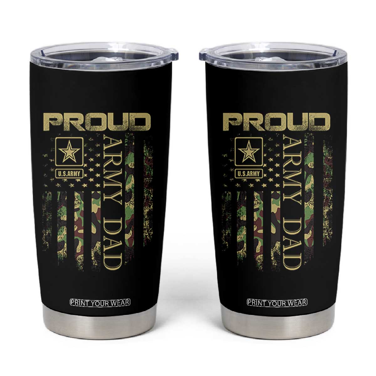 Proud Army Dad Tumbler Cup Military Father US Army Camo Flag TS10 Black Print Your Wear