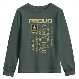 Proud Army Dad Youth Sweatshirt Military Father US Army Camo Flag TS10 Dark Forest Green Print Your Wear