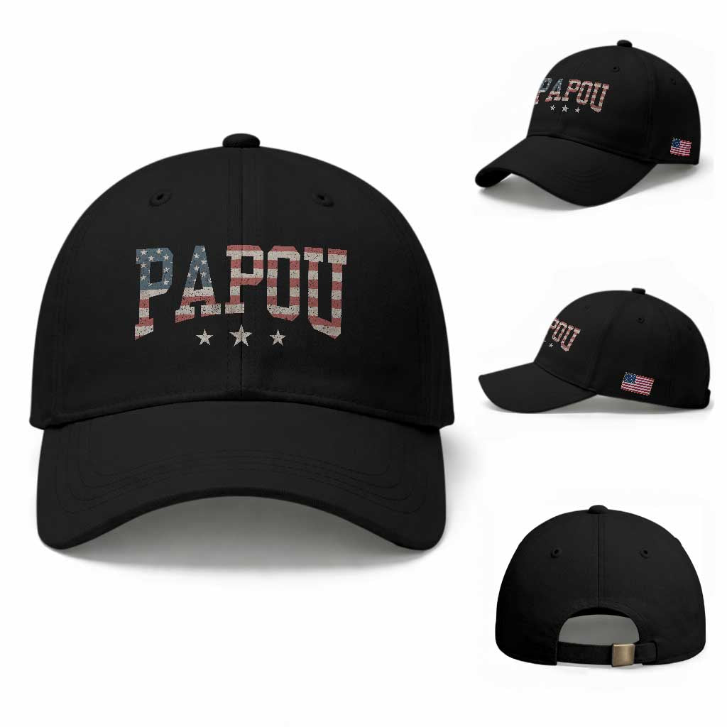 Papou Baseball Cap New Grandpa Father’s Day USA Flag Patriotic TS10 Baseball Cap Universal Fit Black Print Your Wear