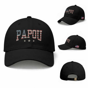 Papou Baseball Cap New Grandpa Father’s Day USA Flag Patriotic TS10 Baseball Cap Universal Fit Black Print Your Wear