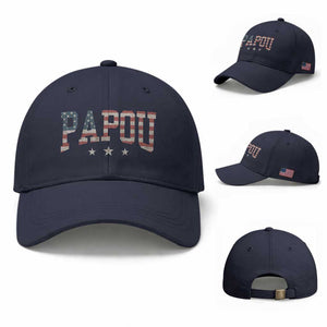 Papou Baseball Cap New Grandpa Father’s Day USA Flag Patriotic TS10 Baseball Cap Universal Fit Navy Print Your Wear