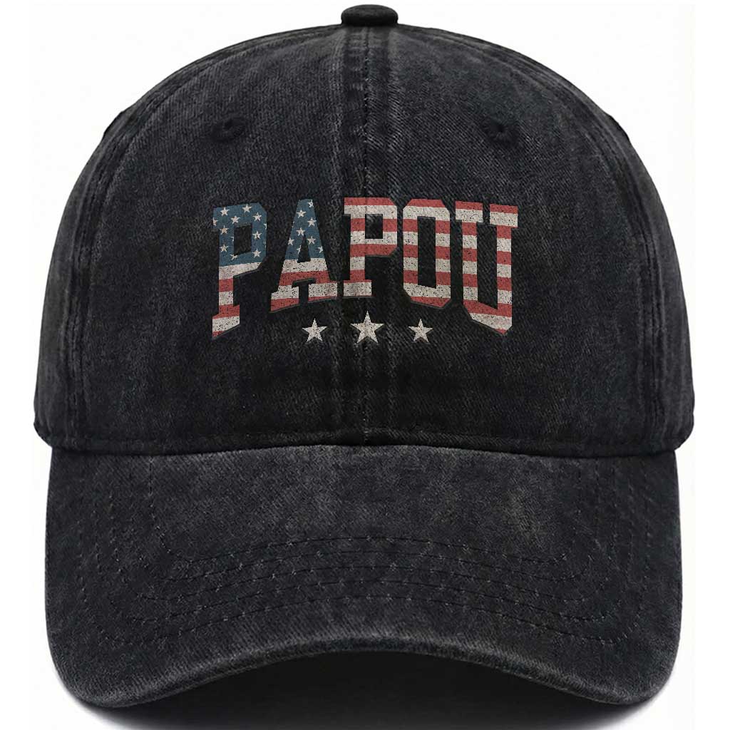 Papou Washed Cotton Baseball Cap New Grandpa Father’s Day USA Flag Patriotic TS10 Print Your Wear