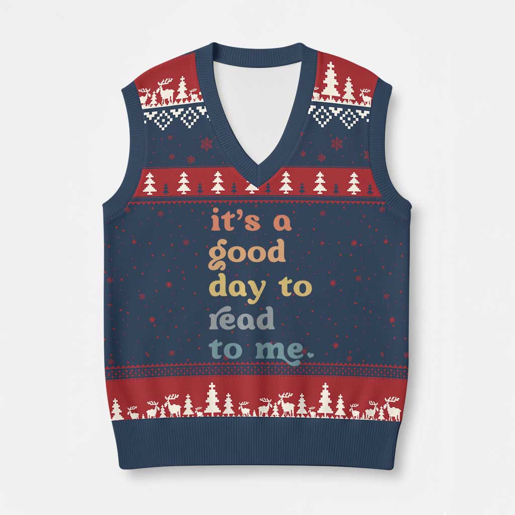 Read To Me V-Neck Knit Sweater Vest Sassy Baby Shower Bookish Little Reader TS10 Navy Red Print Your Wear
