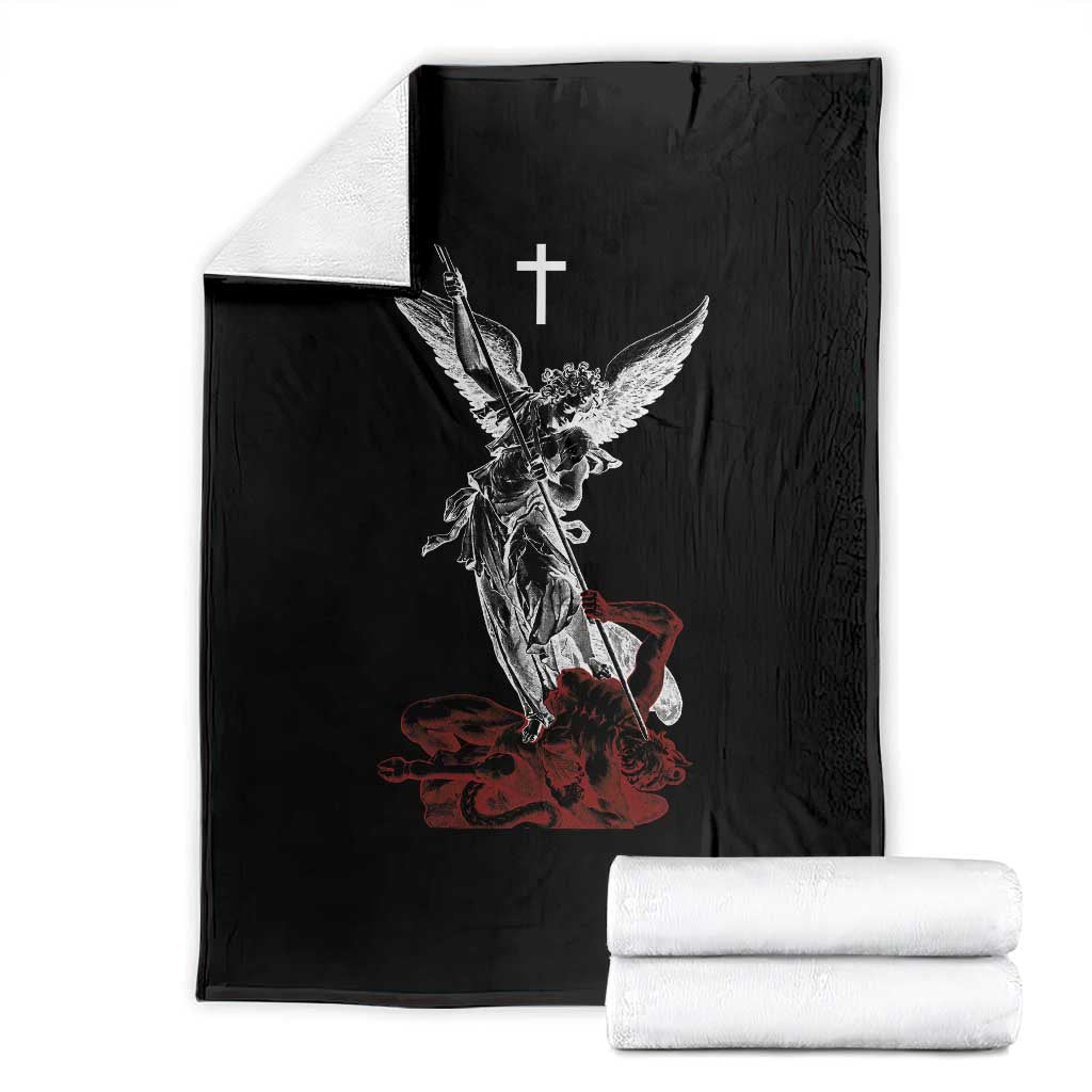 Saint Michael The Archangel Defeating Satan Throw Blanket TS10 Black Print Your Wear
