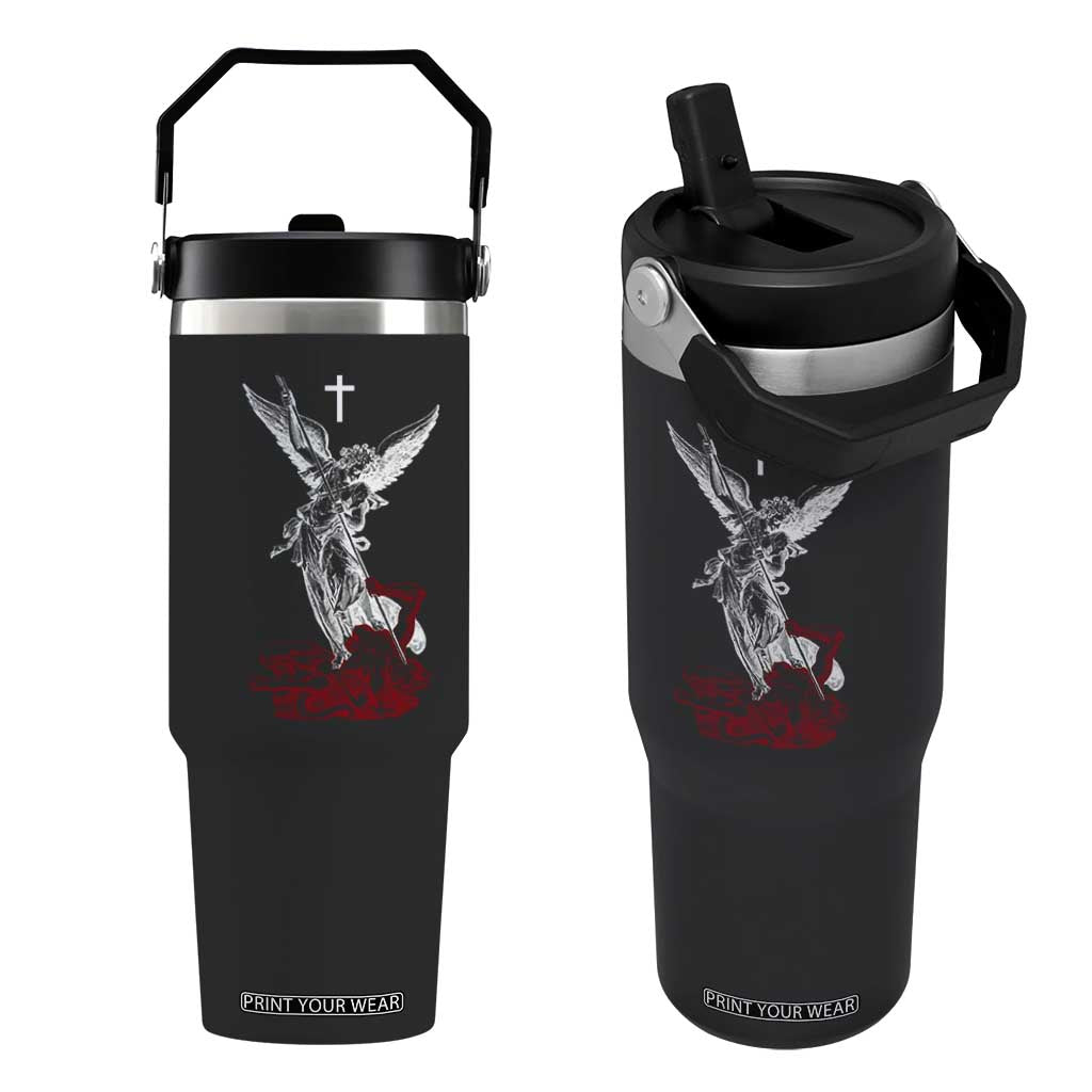 Saint Michael The Archangel Defeating Satan Flip Straw Tumbler TS10 One Size: 30 oz Black Print Your Wear