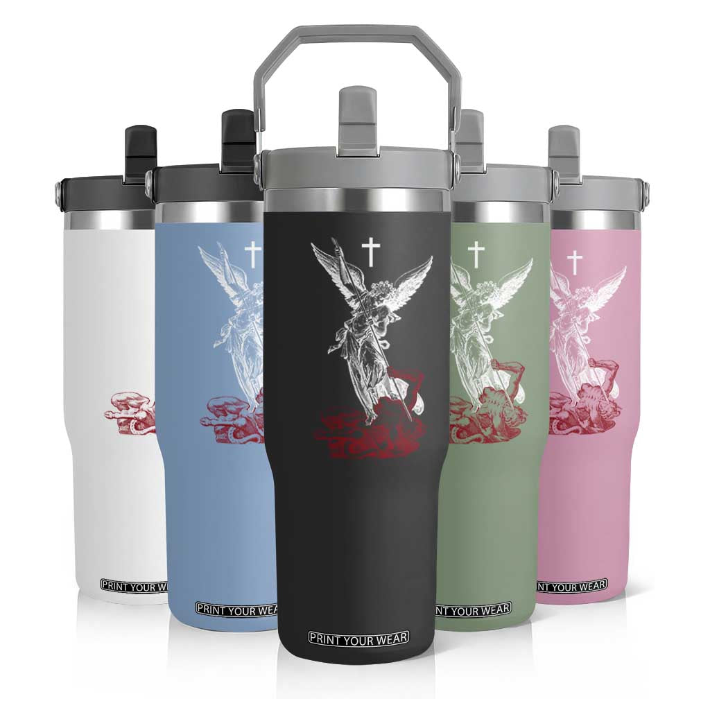 Saint Michael The Archangel Defeating Satan Flip Straw Tumbler TS10 Print Your Wear