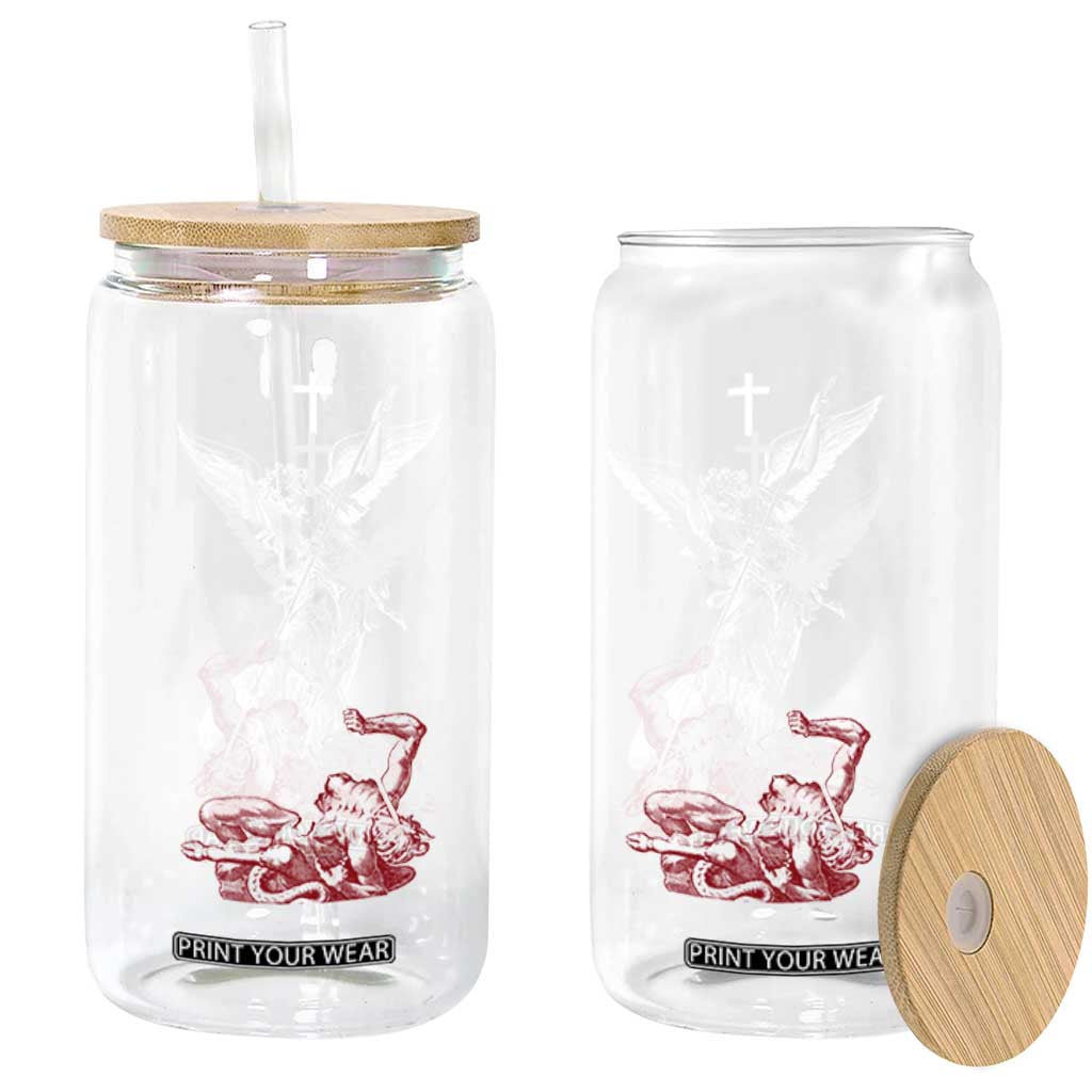 Saint Michael The Archangel Defeating Satan Glass Can TS10 Print Your Wear