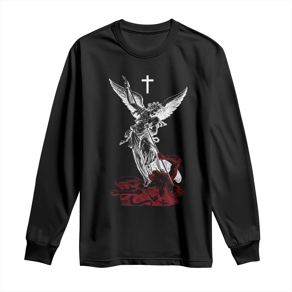 Saint Michael The Archangel Defeating Satan Long Sleeve Shirt TS10 Black Print Your Wear