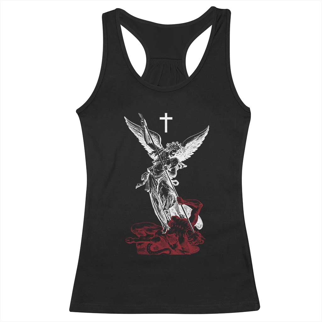 Saint Michael The Archangel Defeating Satan Racerback Tank Top TS10 Black Print Your Wear