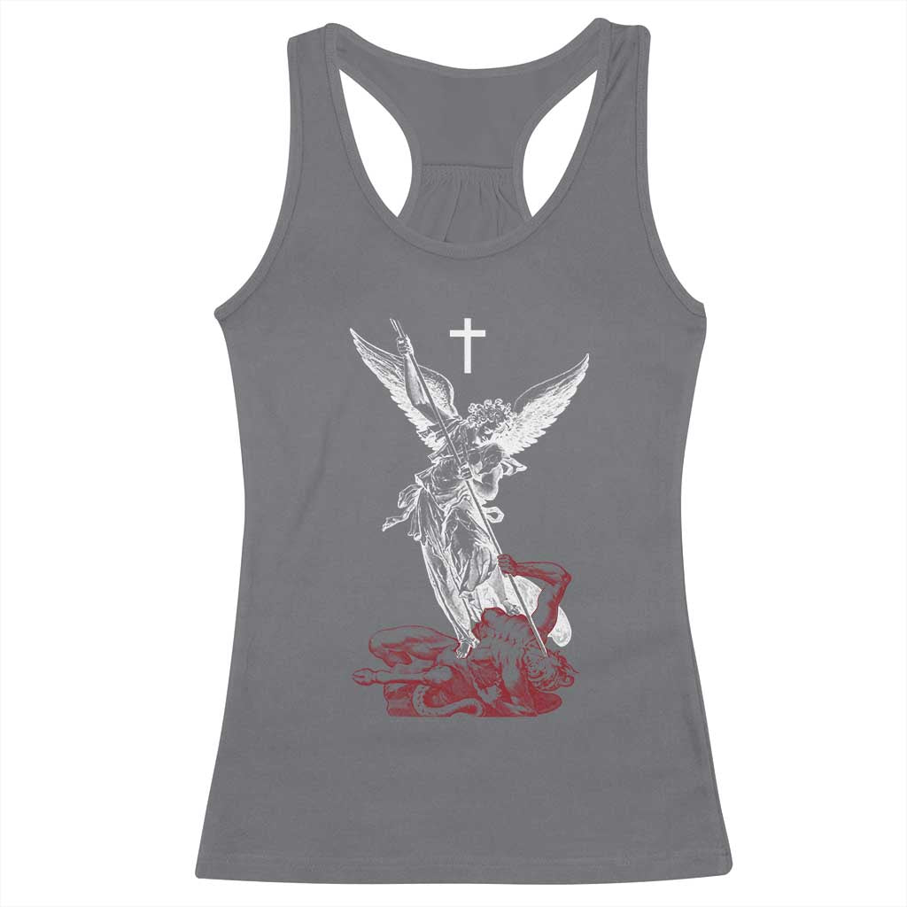 Saint Michael The Archangel Defeating Satan Racerback Tank Top TS10 Charcoal Print Your Wear