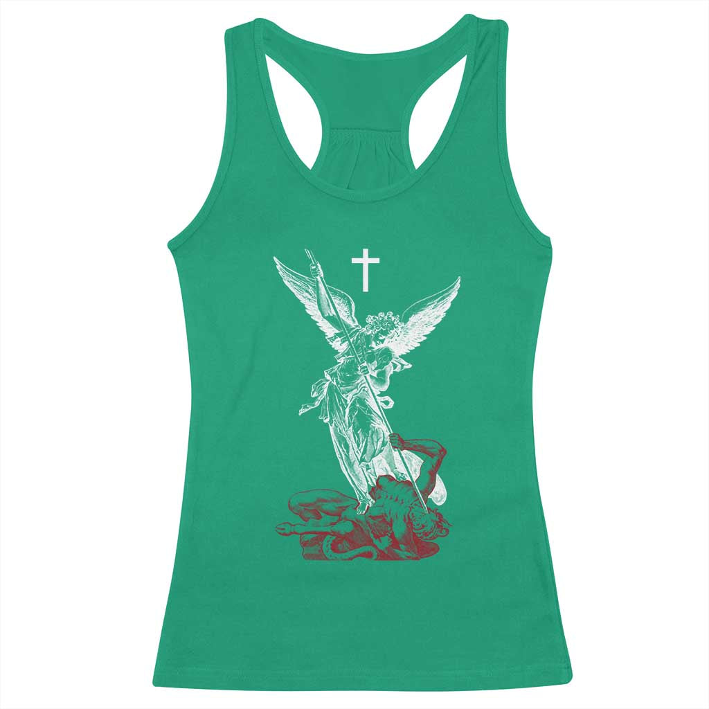 Saint Michael The Archangel Defeating Satan Racerback Tank Top TS10 Irish Green Print Your Wear