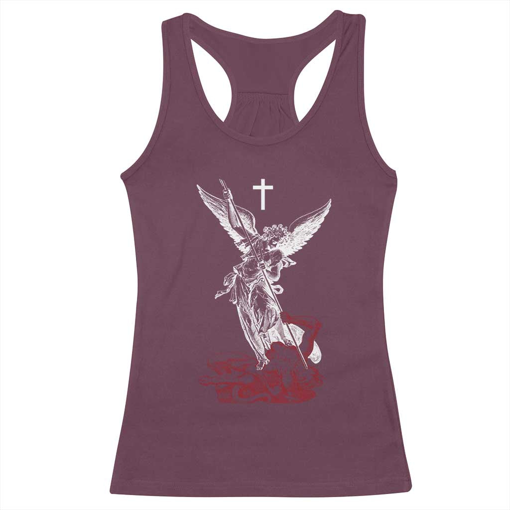 Saint Michael The Archangel Defeating Satan Racerback Tank Top TS10 Maroon Print Your Wear