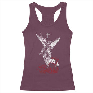 Saint Michael The Archangel Defeating Satan Racerback Tank Top TS10 Maroon Print Your Wear