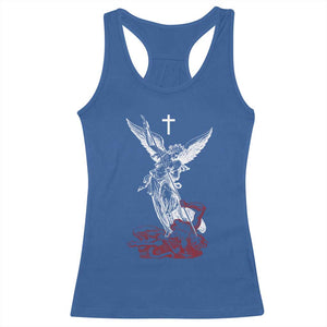 Saint Michael The Archangel Defeating Satan Racerback Tank Top TS10 Royal Blue Print Your Wear