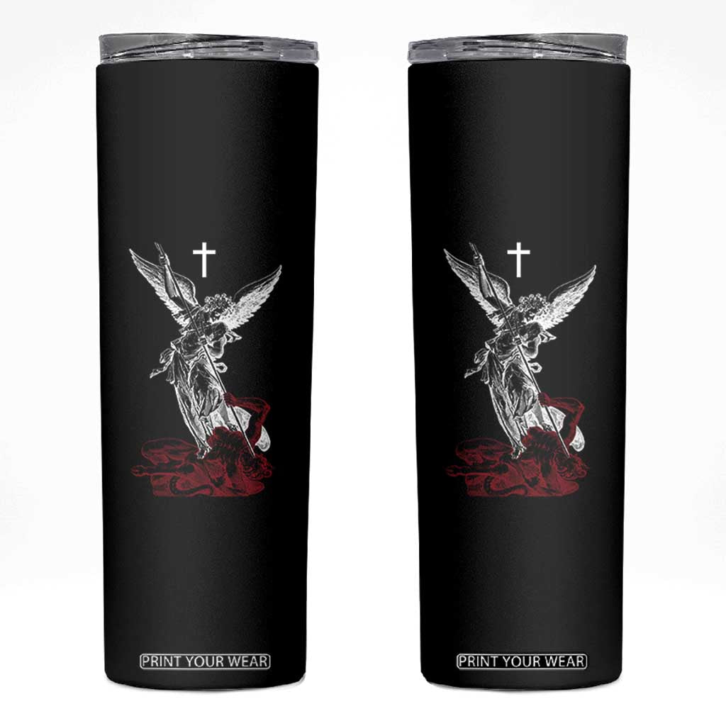 Saint Michael The Archangel Defeating Satan Skinny Tumbler TS10 Black Print Your Wear
