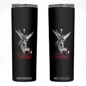 Saint Michael The Archangel Defeating Satan Skinny Tumbler TS10 Black Print Your Wear