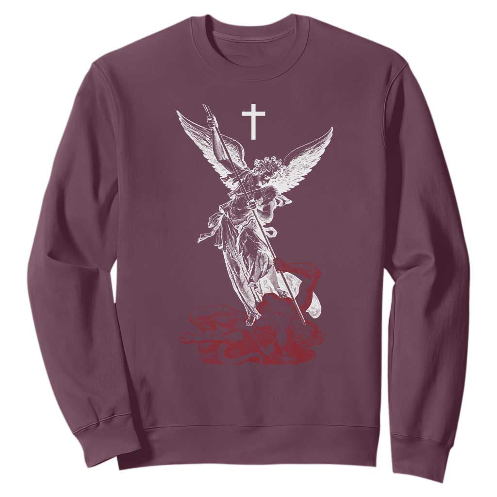 Saint Michael The Archangel Defeating Satan Sweatshirt TS10 Maroon Print Your Wear