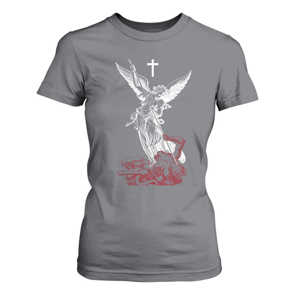 Saint Michael The Archangel Defeating Satan T Shirt For Women TS10 Charcoal Print Your Wear