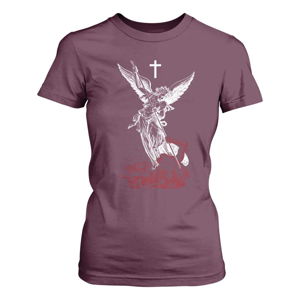 Saint Michael The Archangel Defeating Satan T Shirt For Women TS10 Maroon Print Your Wear