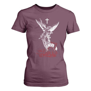 Saint Michael The Archangel Defeating Satan T Shirt For Women TS10 Maroon Print Your Wear