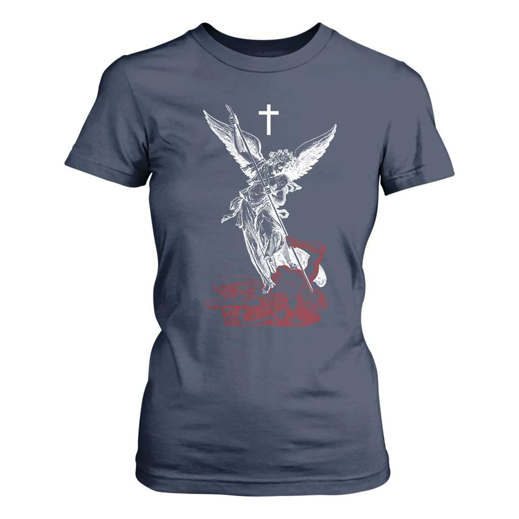 Saint Michael The Archangel Defeating Satan T Shirt For Women TS10 Navy Print Your Wear