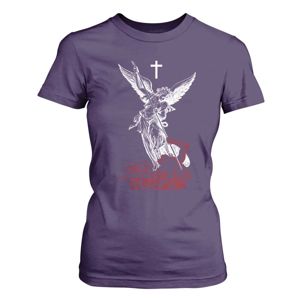 Saint Michael The Archangel Defeating Satan T Shirt For Women TS10 Purple Print Your Wear