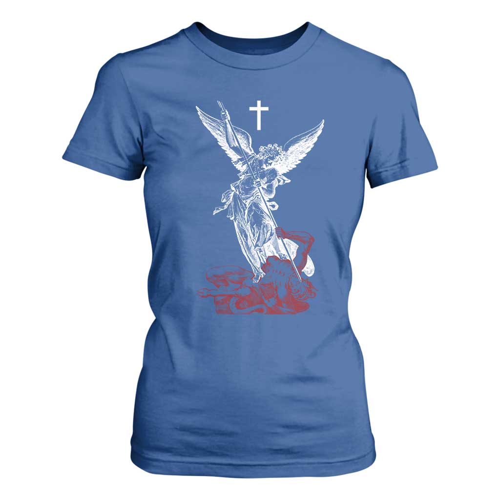 Saint Michael The Archangel Defeating Satan T Shirt For Women TS10 Royal Blue Print Your Wear
