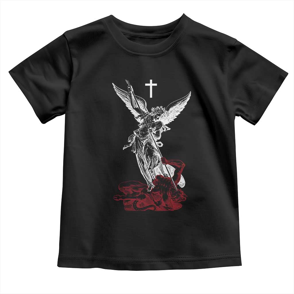 Saint Michael The Archangel Defeating Satan Toddler T Shirt TS10 Black Print Your Wear