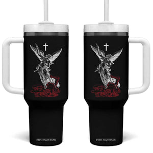 Saint Michael The Archangel Defeating Satan Tumbler With Handle TS10 One Size: 40 oz Black Print Your Wear