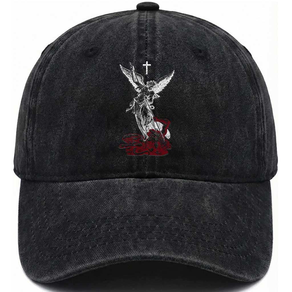 Saint Michael The Archangel Defeating Satan Washed Cotton Baseball Cap TS10 Print Your Wear