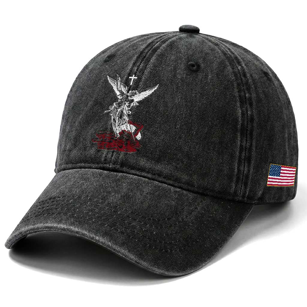 Saint Michael The Archangel Defeating Satan Washed Cotton Baseball Cap TS10 Print Your Wear