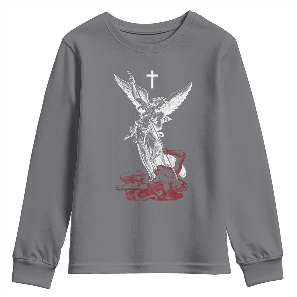 Saint Michael The Archangel Defeating Satan Youth Sweatshirt TS10 Charcoal Print Your Wear