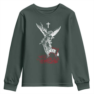 Saint Michael The Archangel Defeating Satan Youth Sweatshirt TS10 Dark Forest Green Print Your Wear