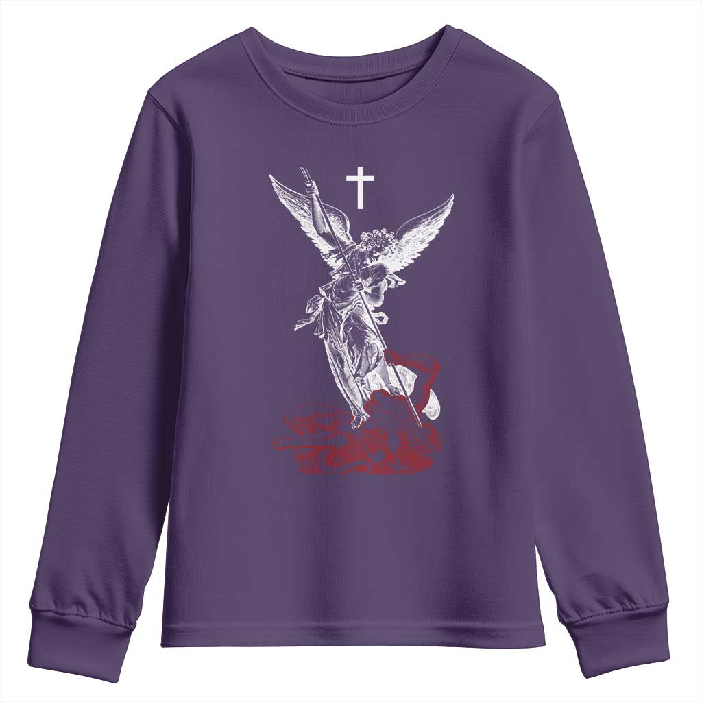 Saint Michael The Archangel Defeating Satan Youth Sweatshirt TS10 Purple Print Your Wear