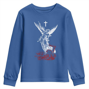 Saint Michael The Archangel Defeating Satan Youth Sweatshirt TS10 Royal Blue Print Your Wear