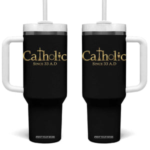 Catholic Since 33 AD Tumbler With Handle Christianity Crucifix Jesus Eucharist TS10 One Size: 40 oz Black Print Your Wear