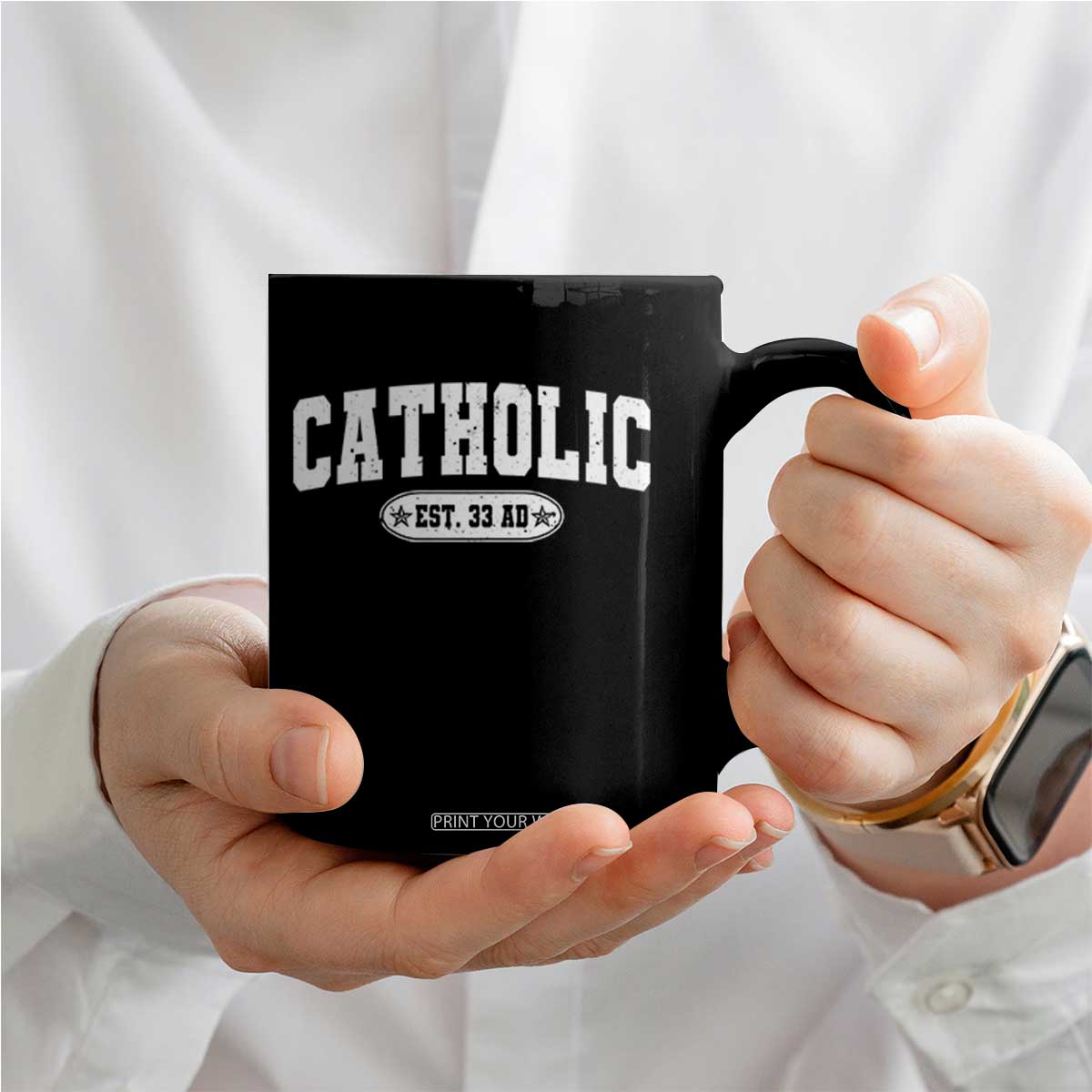 Catholic Since 33 AD Coffee Mug Vintage Varsity Crucifix Jesus Eucharist Christianity TS10 Print Your Wear