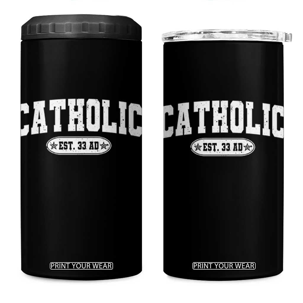 Catholic Since 33 AD 4 in 1 Can Cooler Tumbler Vintage Varsity Crucifix Jesus Eucharist Christianity TS10 One Size: 16 oz Black Print Your Wear